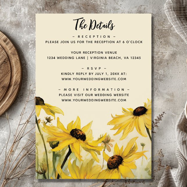 Watercolor Yellow Daisies | Daisy Wedding Details Enclosure Card (Front - Watercolor Yellow Daisies  Daisy Wedding Details Enclosure Card)