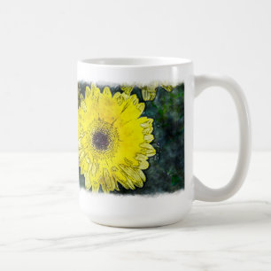 Watercolor Yellow Daisy on White Coffee Mug