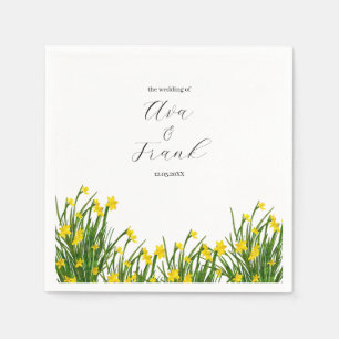 Watercolor Yellow Floral Garden White Wedding Napkin