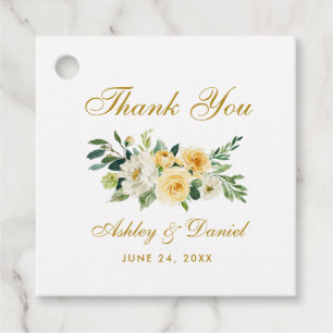 Watercolor Yellow Floral Gold Wedding Thank You Favour Tags
