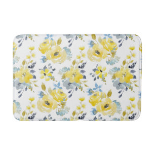 Watercolor Yellow Floral Pattern Bath Mat