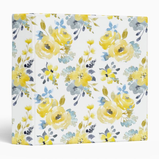 Watercolor Yellow Floral Pattern Binder (Front/Spine)