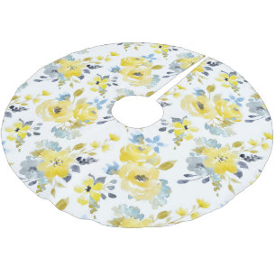 Watercolor Yellow Floral Pattern Brushed Polyester Tree Skirt