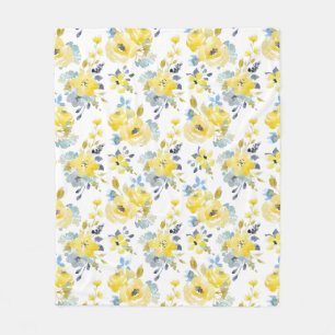 Watercolor Yellow Floral Pattern Fleece Blanket