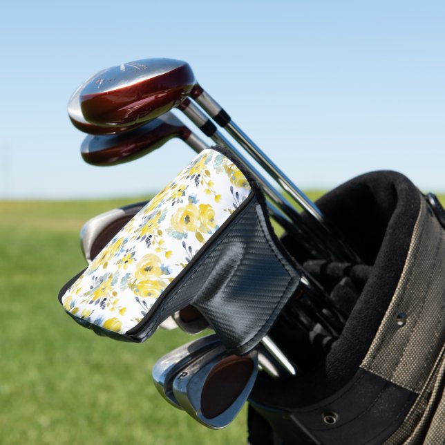 Watercolor Yellow Floral Pattern Golf Head Cover (In Situ)