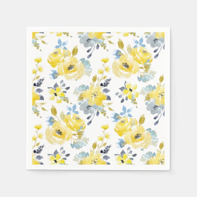 Watercolor Yellow Floral Pattern Napkin (Front)