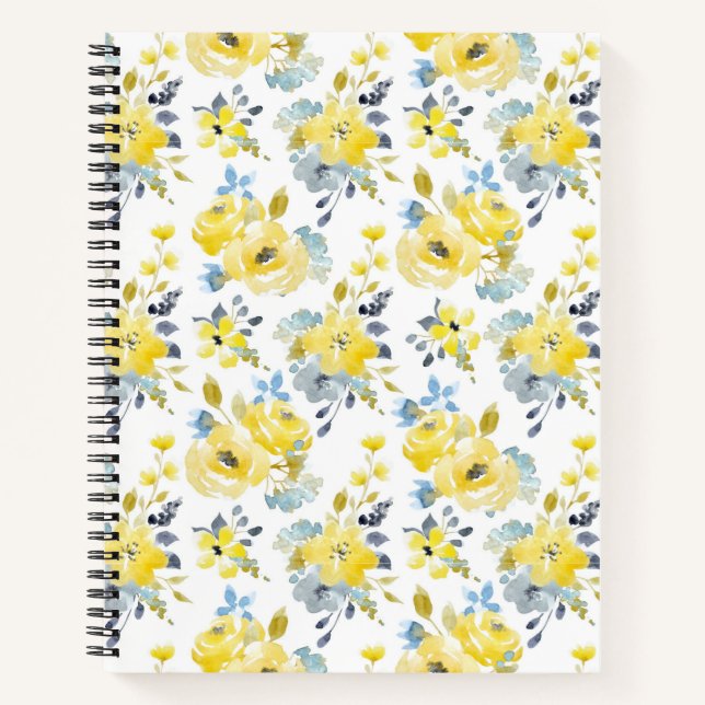 Watercolor Yellow Floral Pattern Notebook (Front)