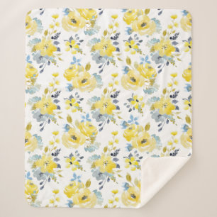 Watercolor Yellow Floral Pattern Sherpa Blanket