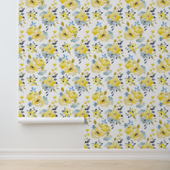 Watercolor Yellow Floral Pattern Wallpaper (Application)