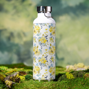 Watercolor Yellow Floral Pattern Water Bottle