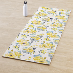 Watercolor Yellow Floral Pattern Yoga Mat