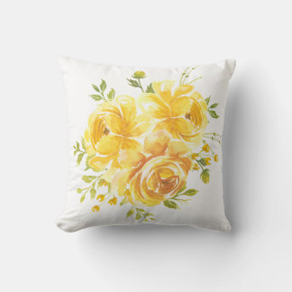 Watercolor Yellow Floral Throw Pillow Cover