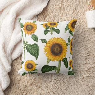 Watercolor Yellow Flowers Botanical Foliage Throw Pillow