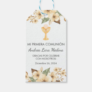 Watercolor Yellow Flowers Cute Primera Comunion Gift Tags