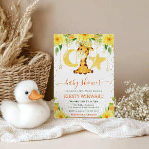 Watercolor Yellow Flowers Giraffe Baby Shower Invitation