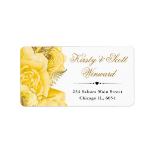 Watercolor Yellow Glam Roses Flowers Address Label
