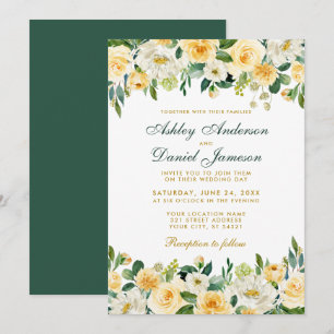 Watercolor Yellow Gold Green Wedding Elegant Invitation