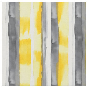 Watercolor Yellow Grey White Striped Fabric