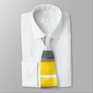 Watercolor Yellow Grey White Striped  Neck Tie
