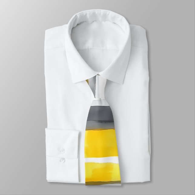 Watercolor Yellow Grey White Striped  Neck Tie (Tied)
