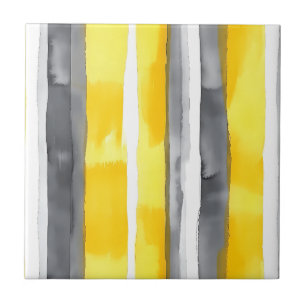 Watercolor Yellow Grey White Striped Tile