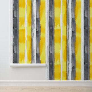 Watercolor Yellow Grey White Striped Wallpaper