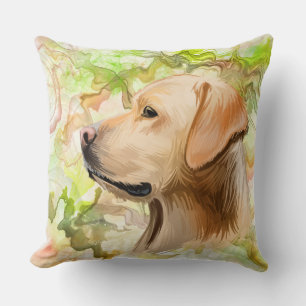 WATERCOLOR YELLOW LABRADOR RETRIEVER DOG FACE THROW PILLOW