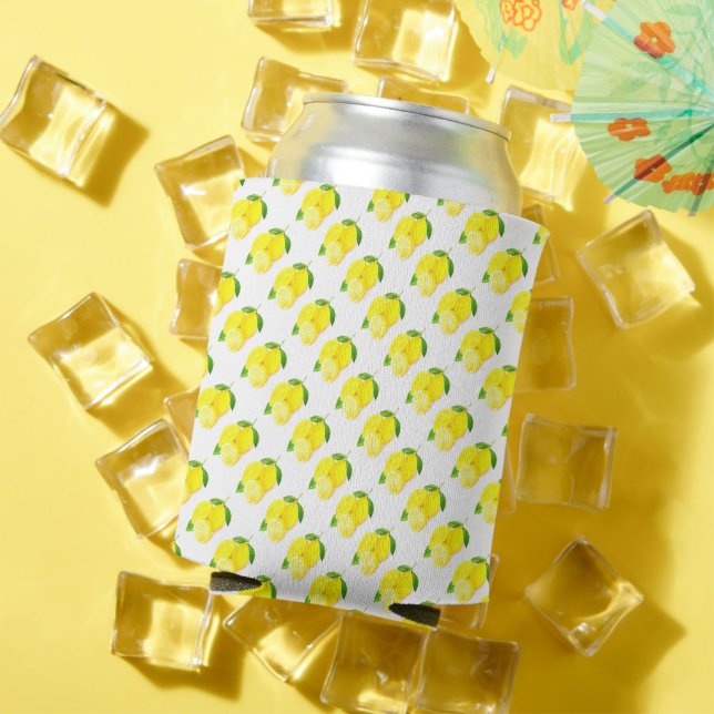 Watercolor Yellow Lemon fruit Citrus Summer  Can Cooler (In Situ Summer)
