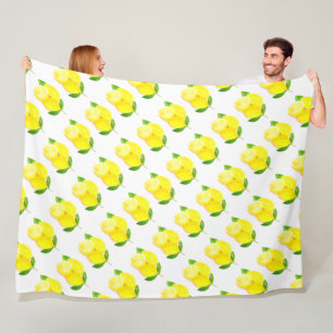 Watercolor Yellow Lemon fruit Citrus Summer Fleece Blanket