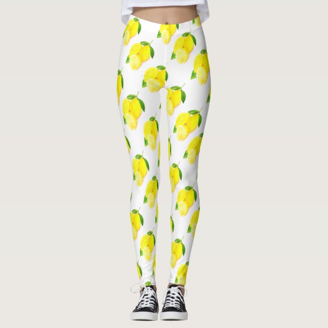 Watercolor Yellow Lemon fruit Citrus Summer  Leggings (Front)