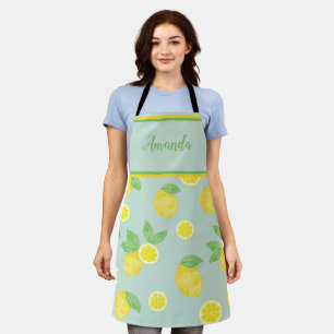 Watercolor yellow lemon pattern personalized apron