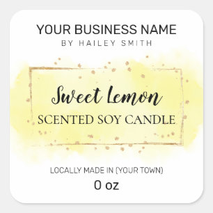 Watercolor Yellow Lemon Scented Soy Candle Square Sticker