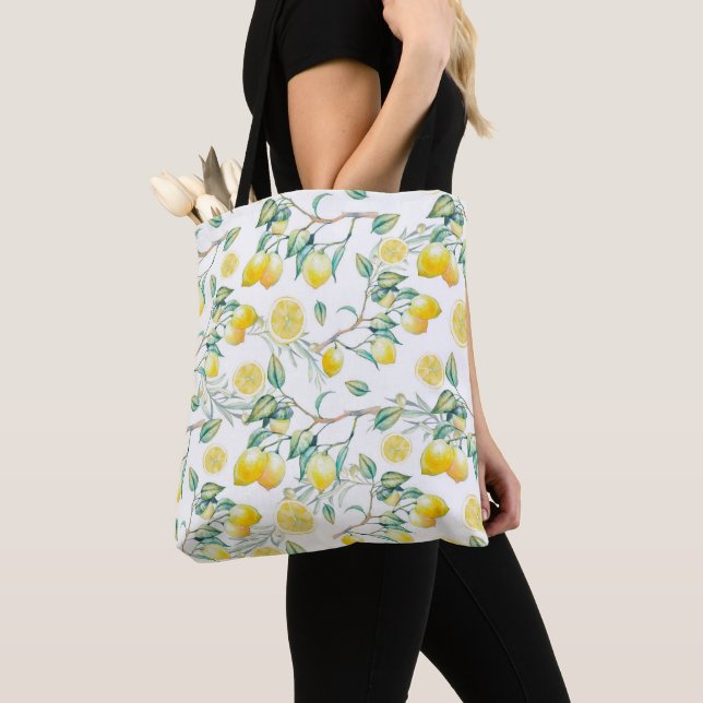 Watercolor Yellow Lemon Tote Bag (Close Up)