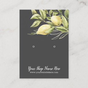 Watercolor Yellow Lemons Grey Earring Display Business Card