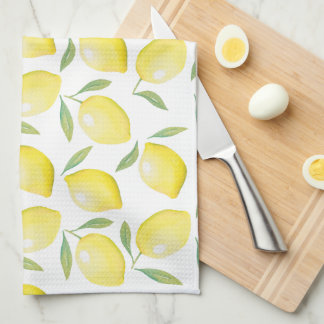 Watercolor yellow lemons kitchen towel