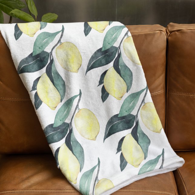 Watercolor Yellow Lemons Seamless Pattern Fleece Blanket (Creator Uploaded)