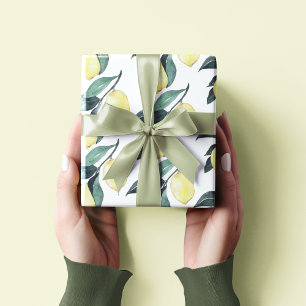 Watercolor Yellow Lemons Seamless Pattern Wrapping Paper
