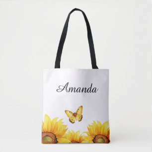 Watercolor Yellow Nice Butterfly Name Sunflower Tote Bag