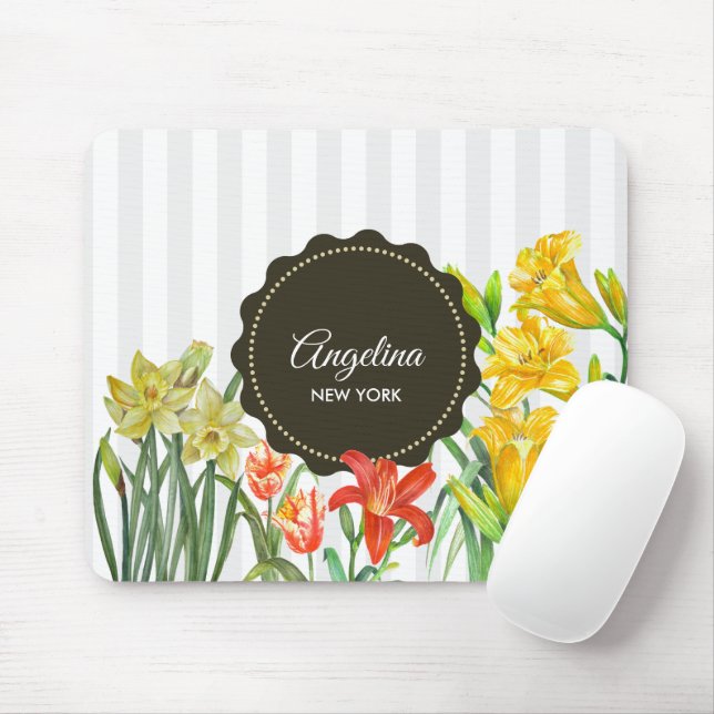 Watercolor Yellow Orange Parrot Tulips Mouse Pad (With Mouse)