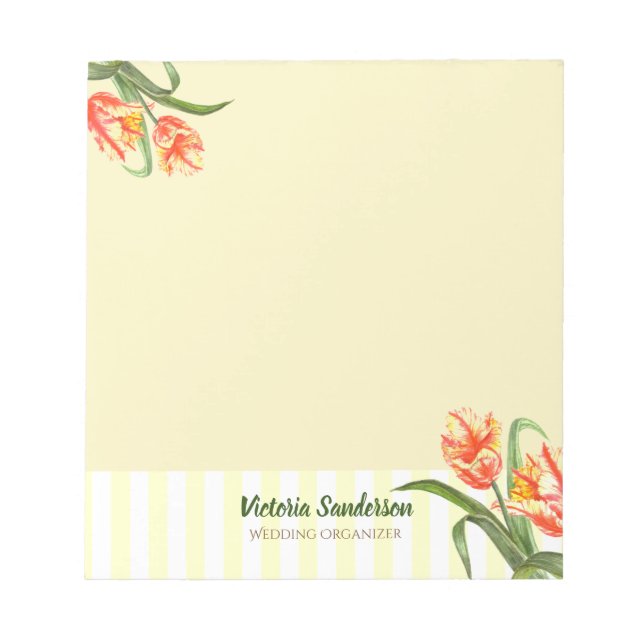 Watercolor Yellow Parrot Tulips Floral Art Stripes Notepad (Front)