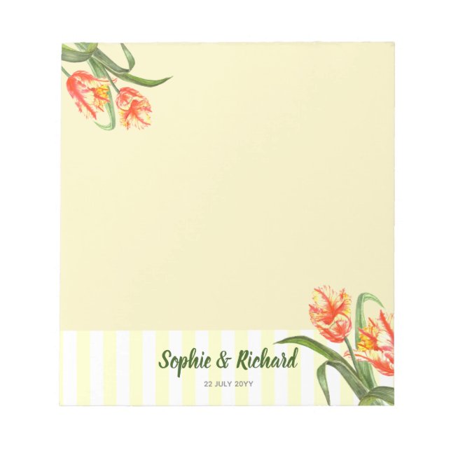 Watercolor Yellow Parrot Tulips Floral Art Wedding Notepad (Front)