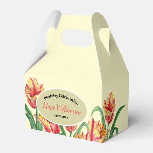 Watercolor Yellow Parrot Tulips Plain Beige Favor Box (Front Side)