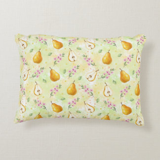 Watercolor Yellow Pear & Spring Floral Lumbar Pill Accent Pillow