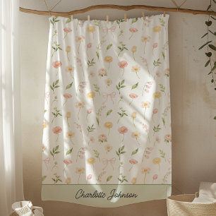Watercolor Yellow Pink Flower Floral Personalized Fleece Blanket