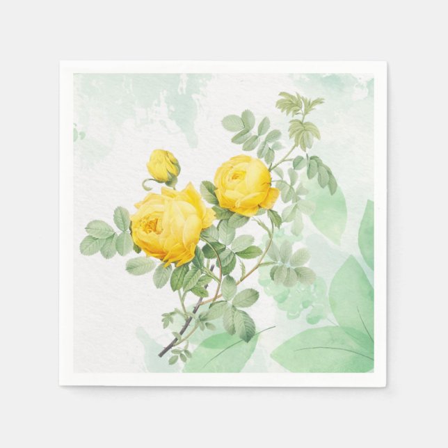 Watercolor Yellow Rose Garden Flower Nature Art Napkin (Front)