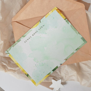 Watercolor Yellow Rose Green Splash Card