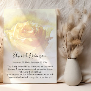 Watercolor Yellow Rose Memorial Thank You Card