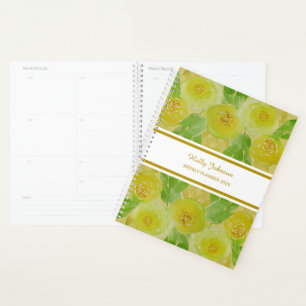 Watercolor Yellow Roses Gold Floral Weekly Planner