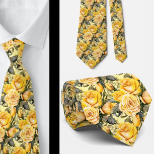 Watercolor Yellow Roses Spring Summer Floral Tie
