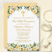Watercolor Yellow Roses White Floral Communion